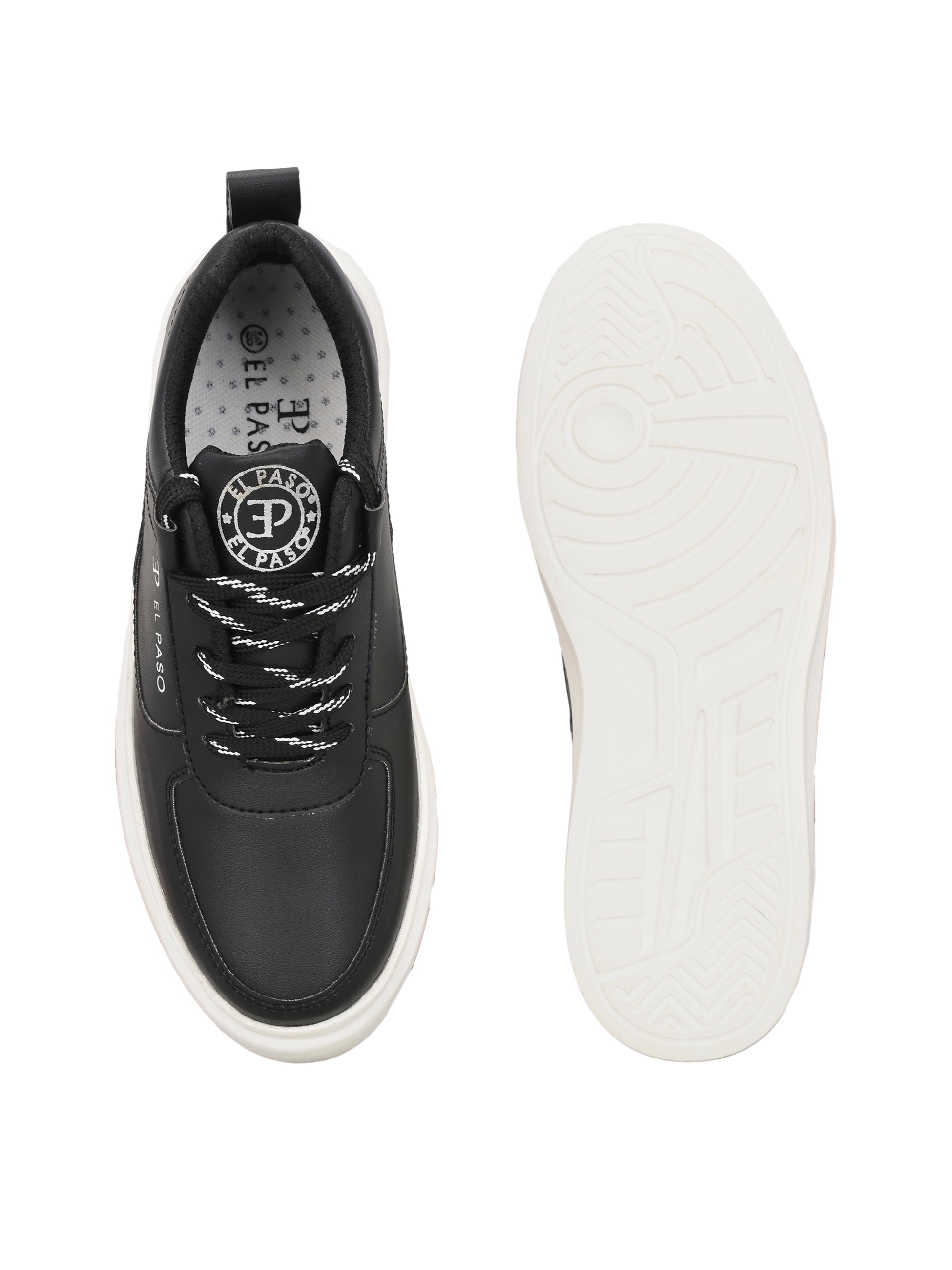 Black Lace-Up Platform Heel Sneakers