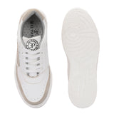 White & Beige Lace-Up Platform Heel Sneakers