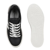 Black Casual Lace-Up Platform Heel Sneakers