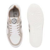 White & Beige Casual Lace-Up Platform Heel Sneakers