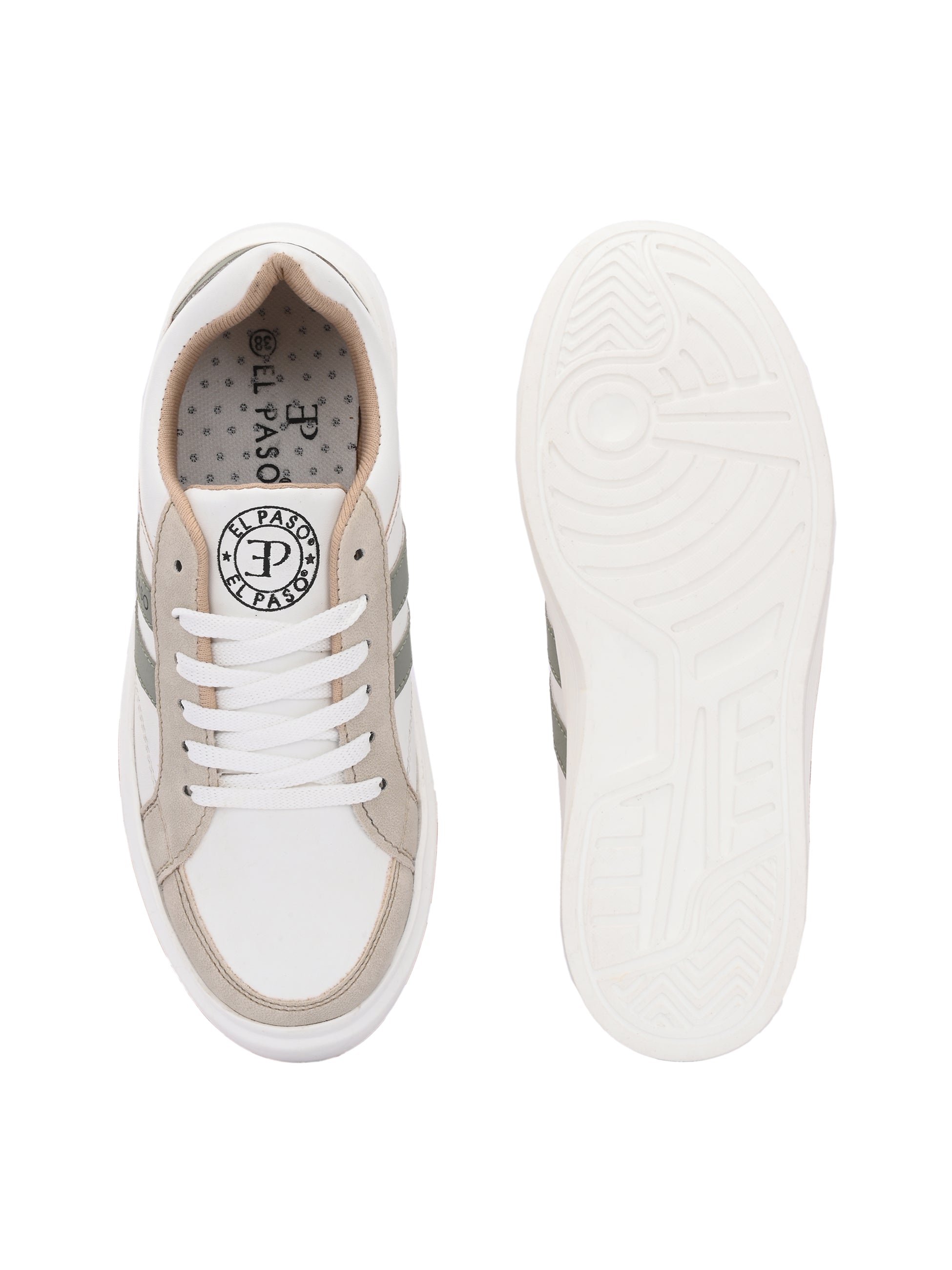 White & Beige Casual Lace-Up Platform Heel Sneakers