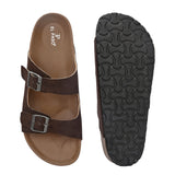 Brown Men's casual flat heel buckle strap sandal