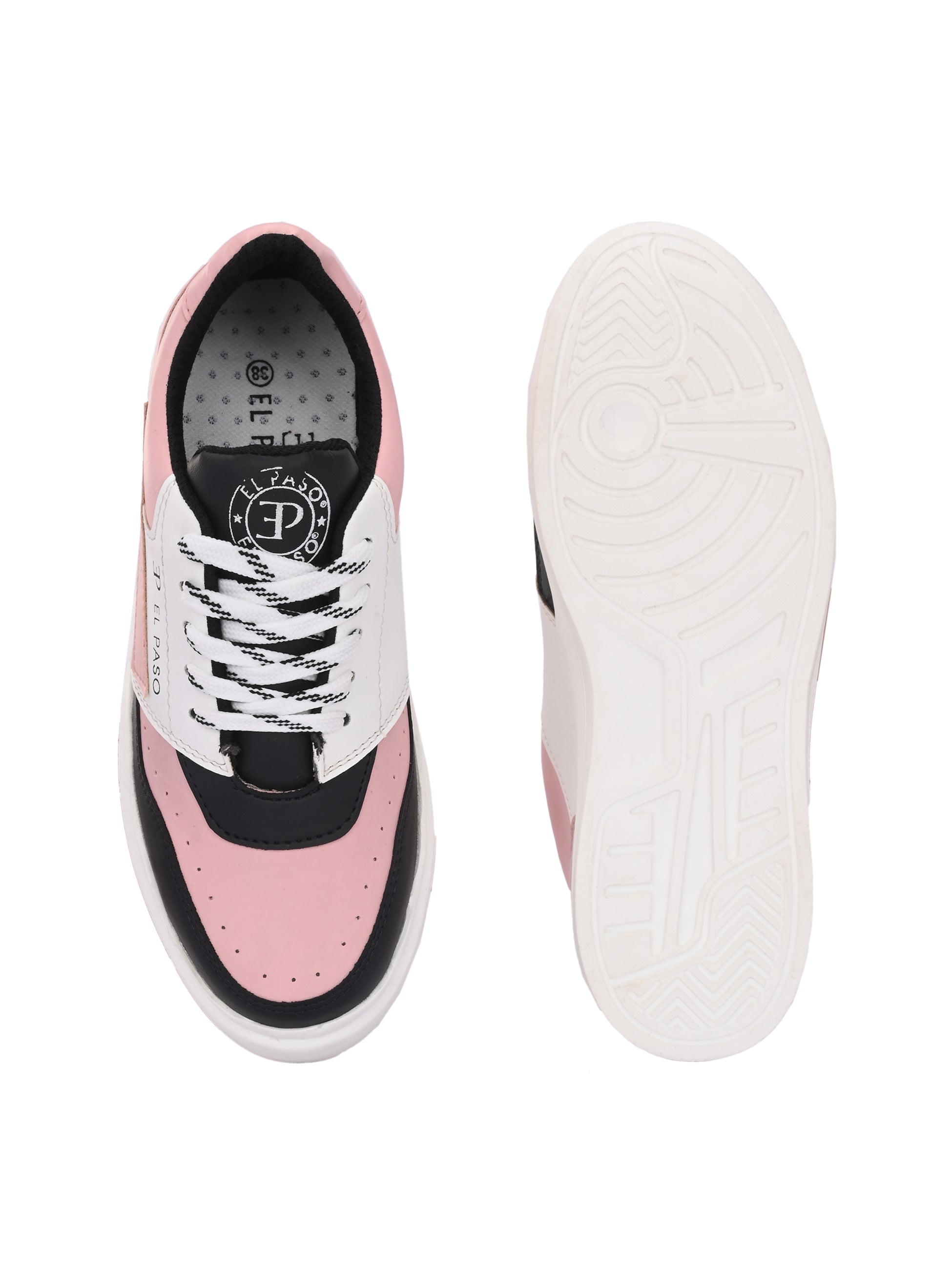 Black & Pink Lace-Up Platform Heel Sneakers