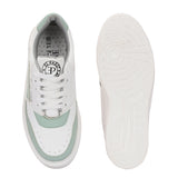 White & Green Lace-Up Platform Heel Sneakers