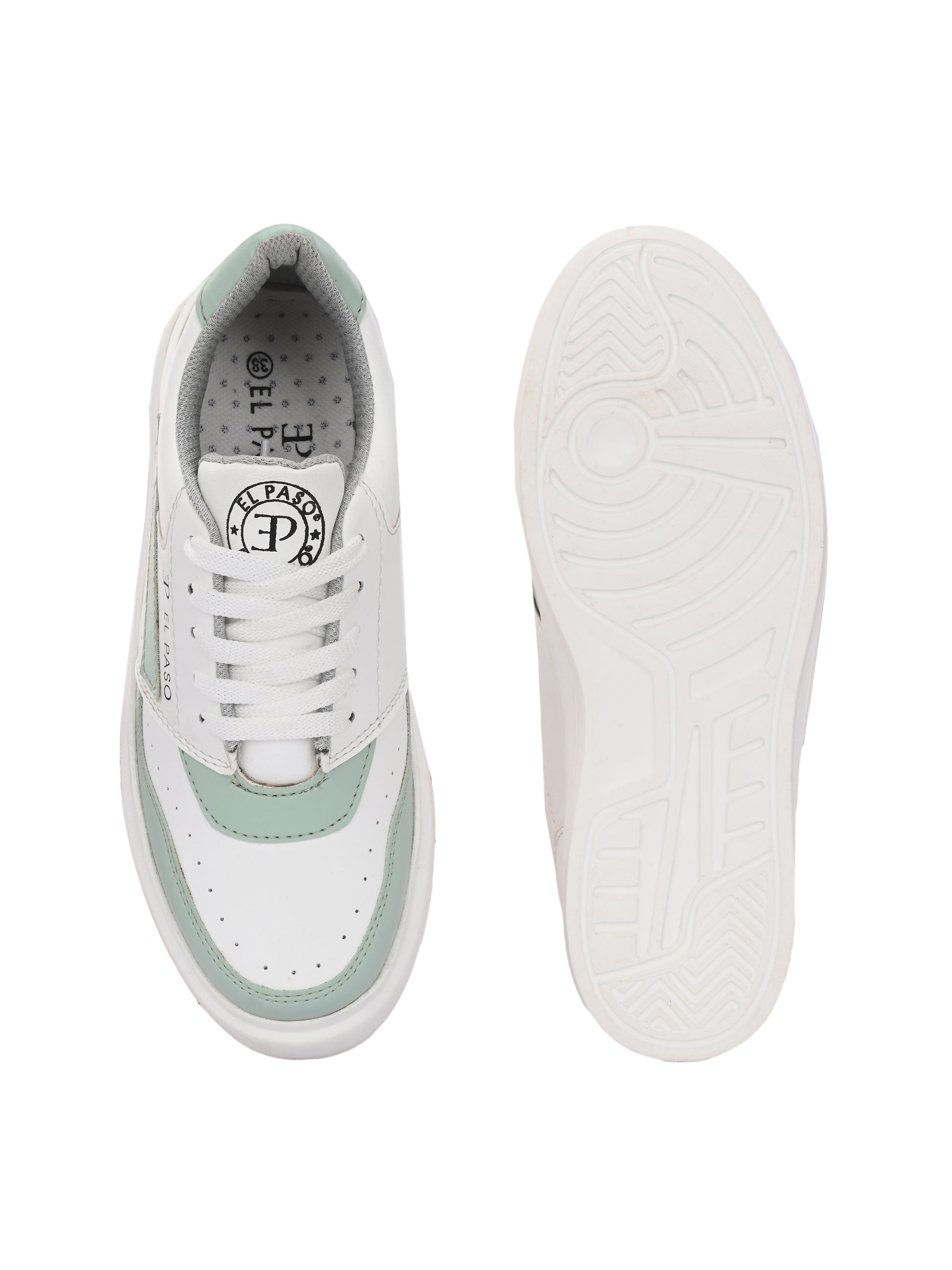 White & Green Lace-Up Platform Heel Sneakers