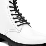 Shiny White Lace-Up Block Heel Boots