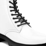 Shiny White Lace-Up Block Heel Boots
