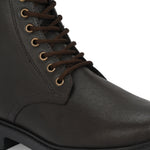 Brown Lace-Up Block Heel Boots