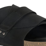 Black Men's casual flat heel strap sandal with slip-on closure