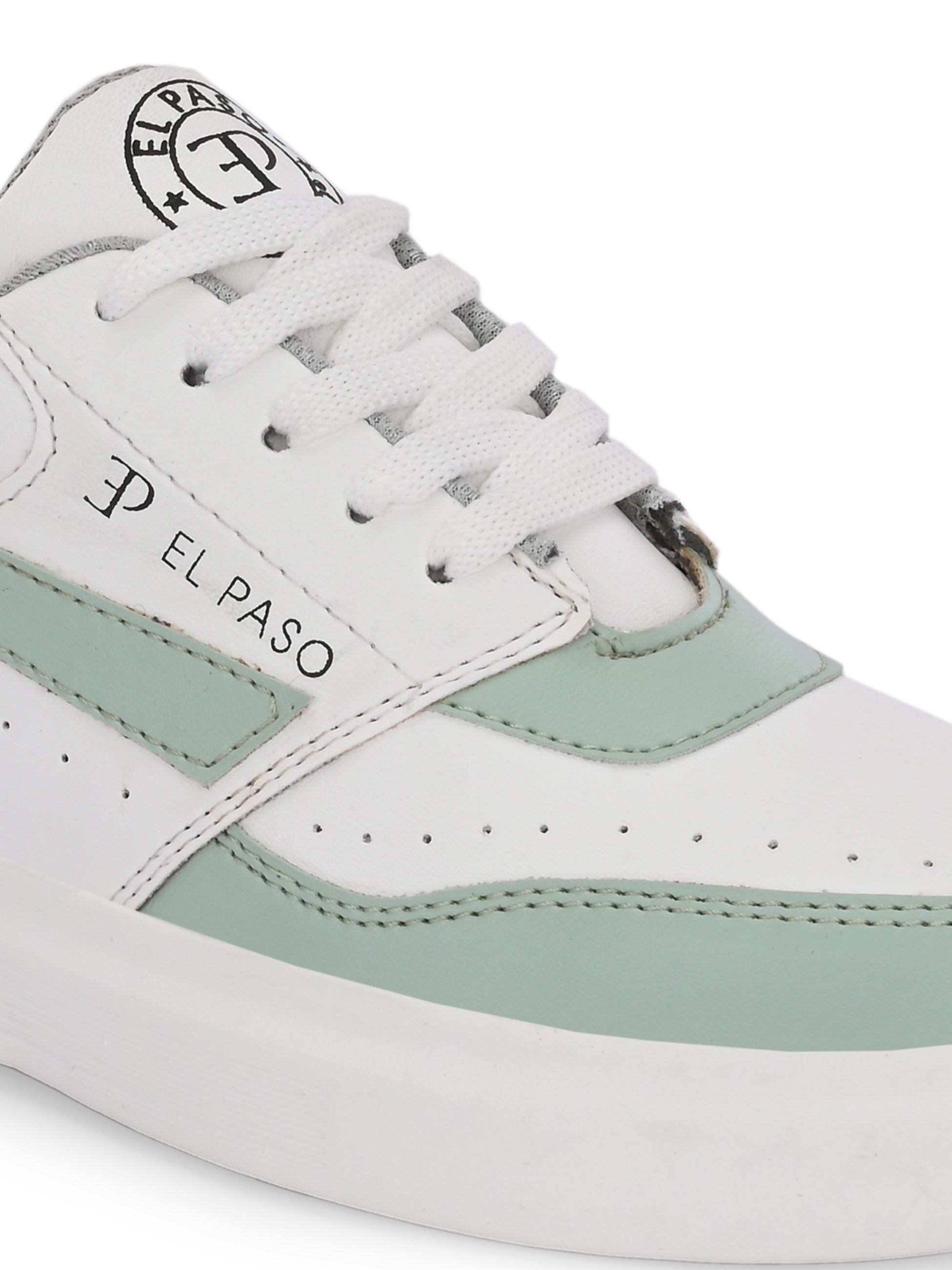 White & Green Lace-Up Platform Heel Sneakers