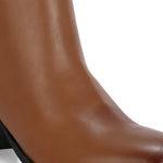 women black zip ankle length boots with a smooth leather front, suede back, block heel, pointed toe