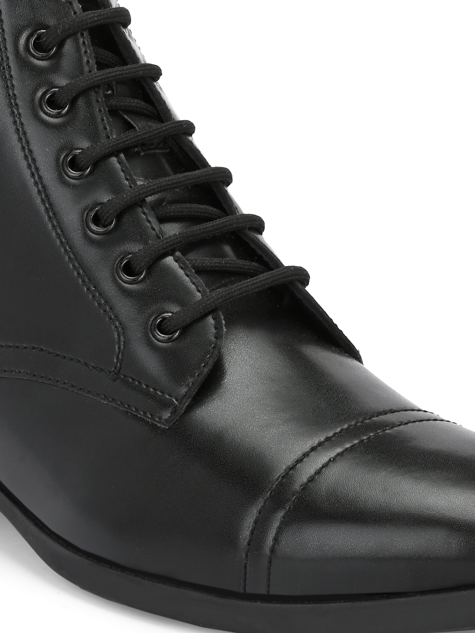 Black Lace-Up Block Heel Boots