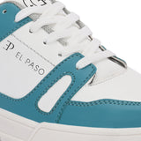 White & Blue Lace-Up Platform Heel Sneakers