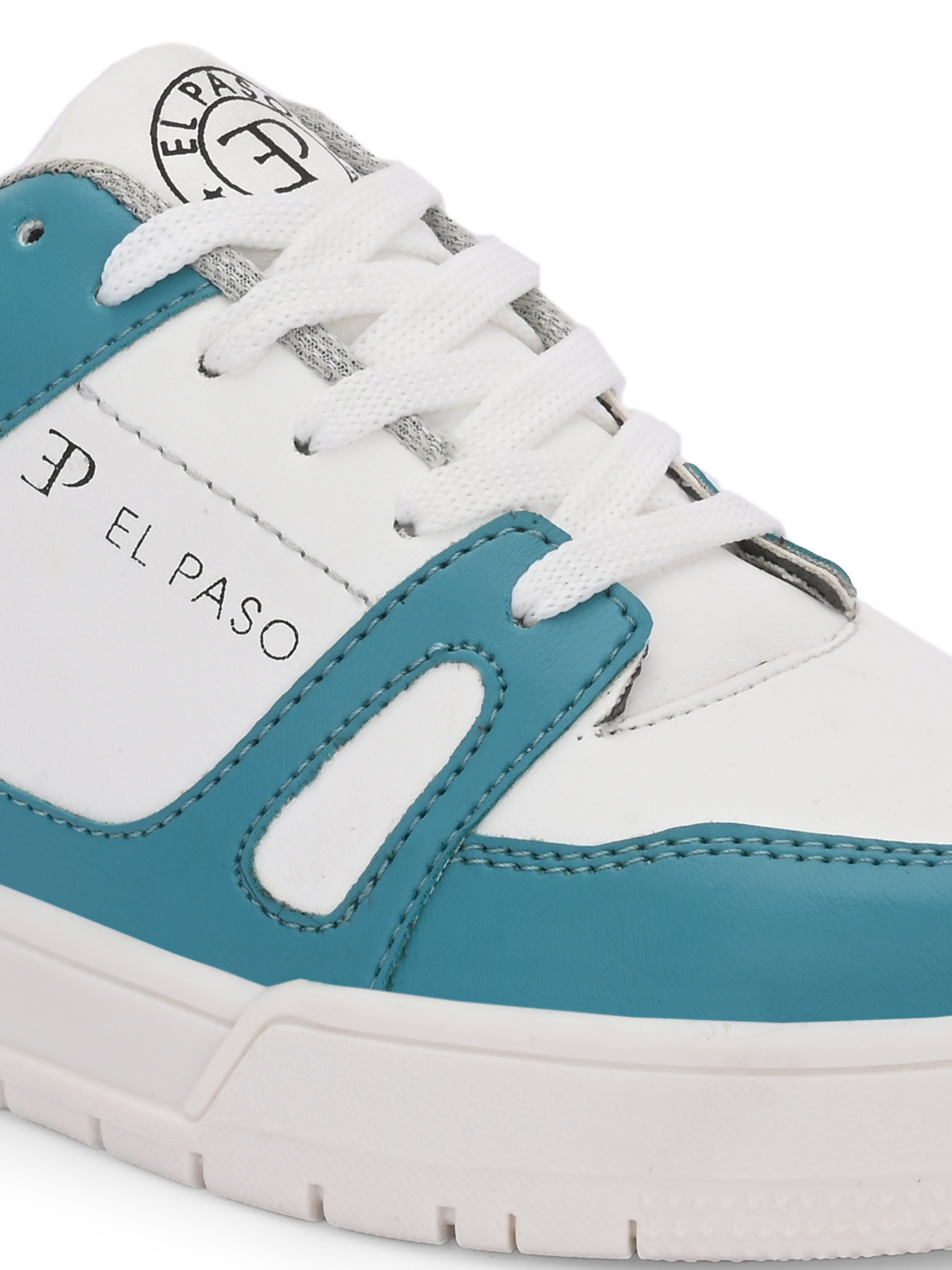 White & Blue Lace-Up Platform Heel Sneakers