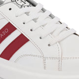 White & Red Casual Lace-Up Platform Heel Sneakers