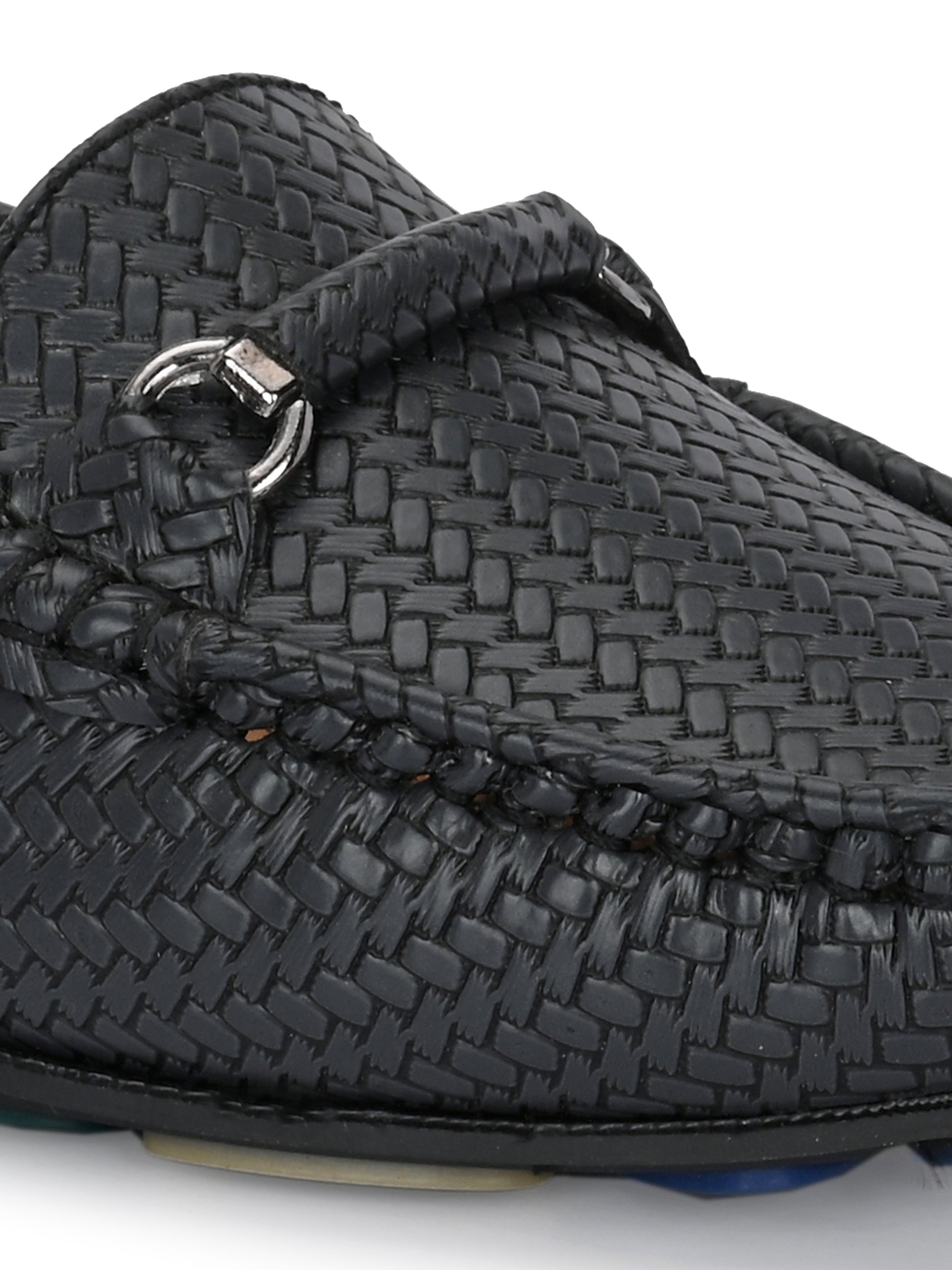 Black Textured Slip-On Loafers For Women