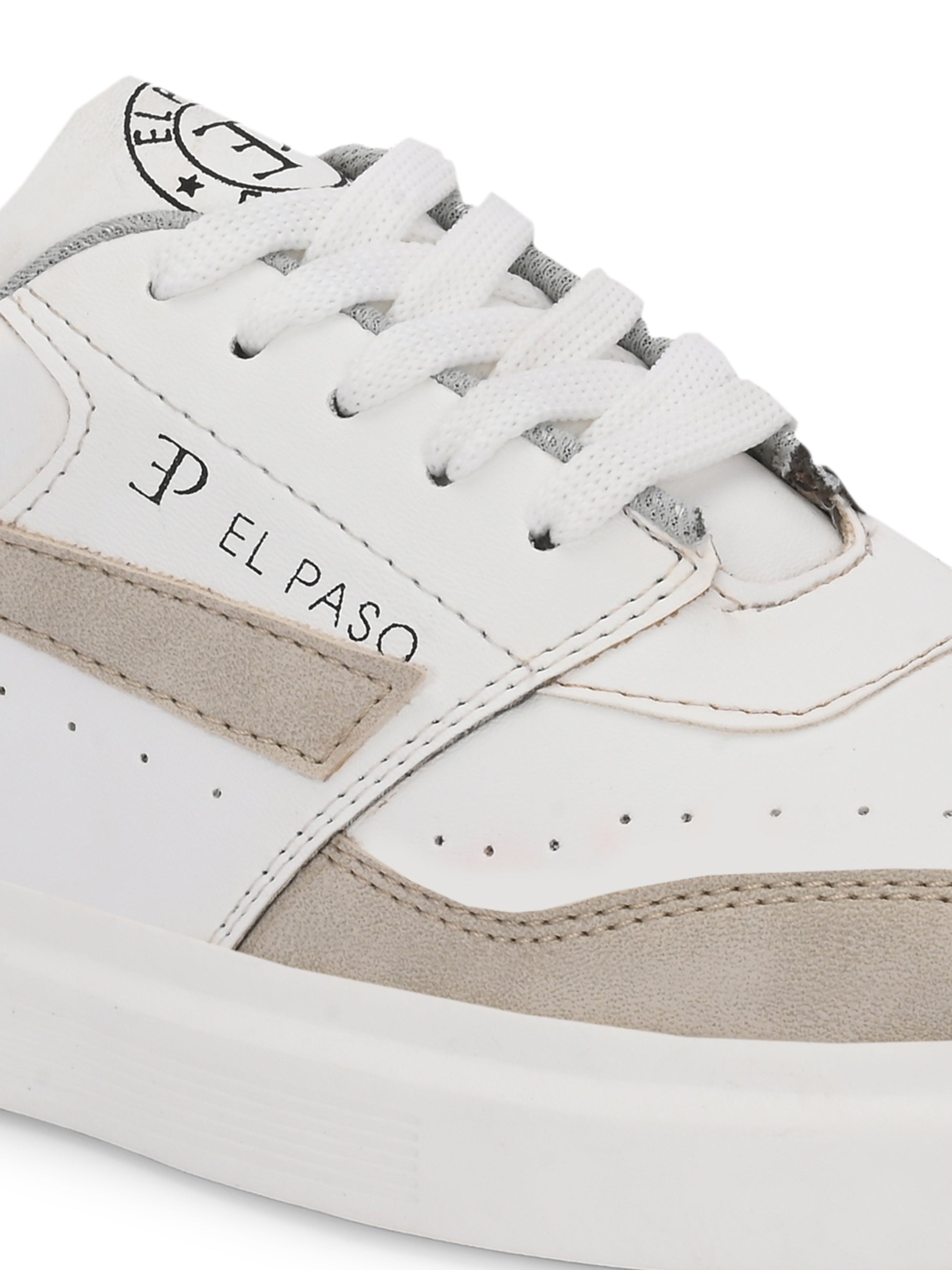 White & Beige Lace-Up Platform Heel Sneakers