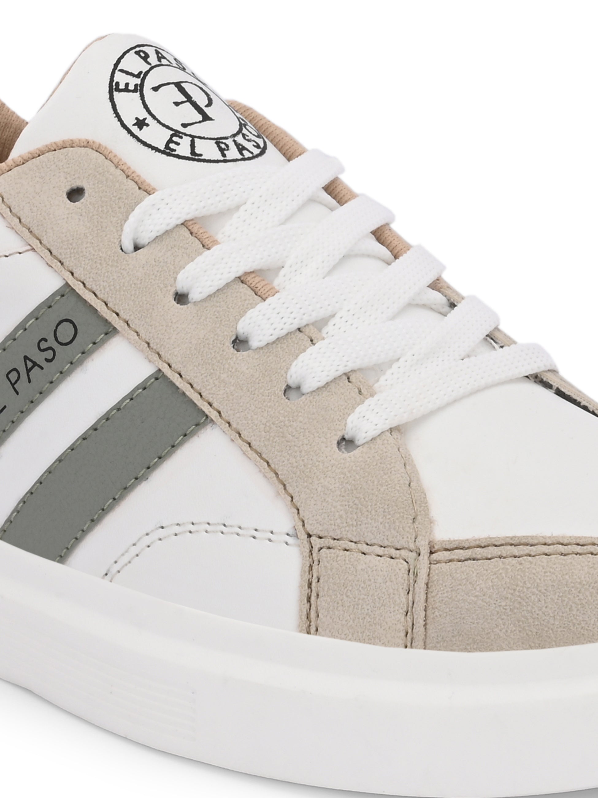 White & Beige Casual Lace-Up Platform Heel Sneakers