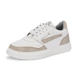 White & Beige Lace-Up Platform Heel Sneakers