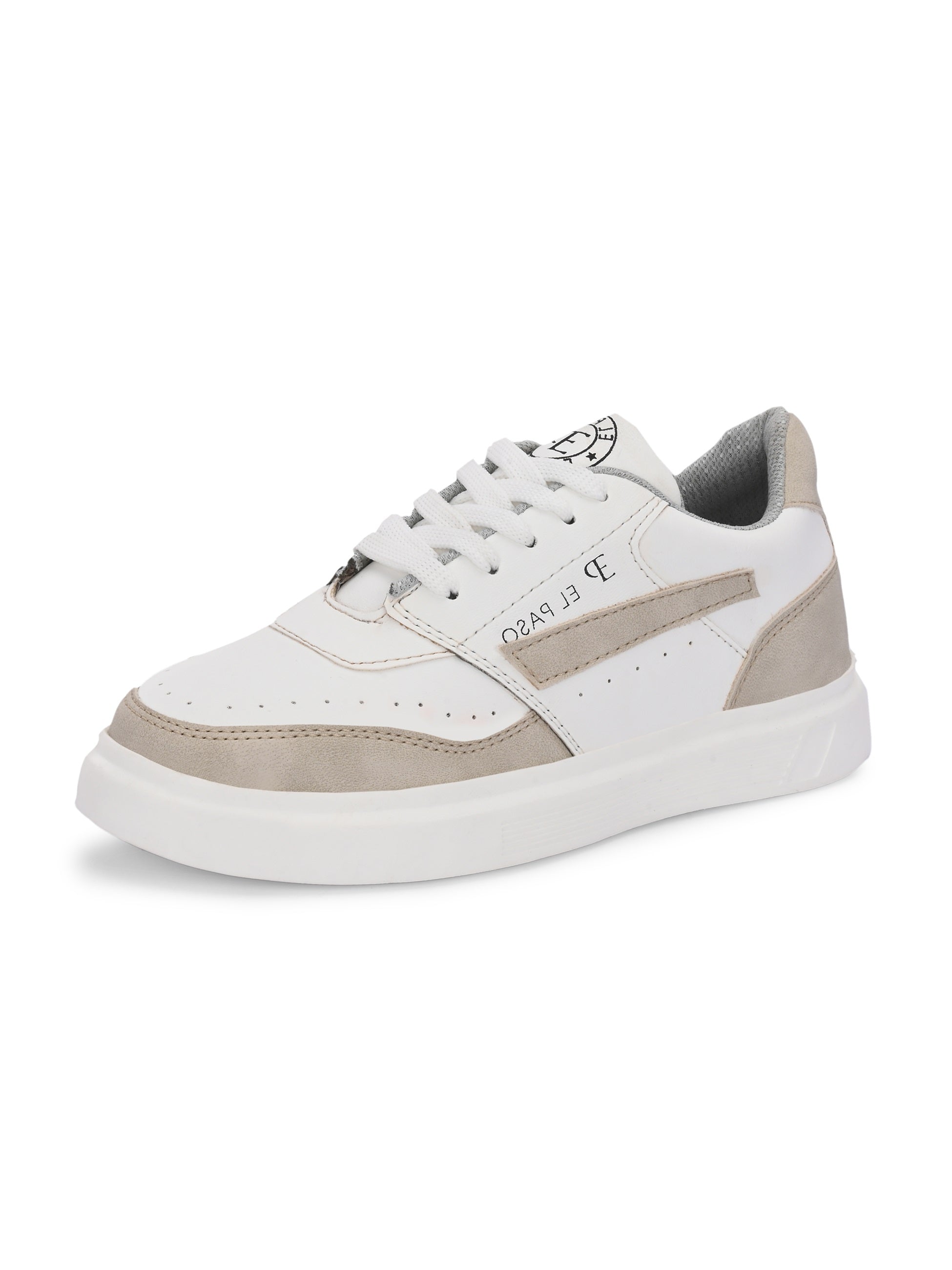 White & Beige Lace-Up Platform Heel Sneakers
