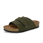 Olive Men's casual flat heel strap sandal with slip-on closure