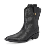 Black cowboy-style ankle boot with decorative stitching