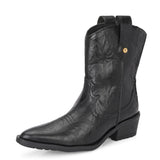 Black cowboy-style ankle boot with decorative stitching