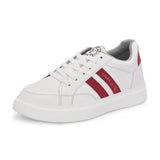 White & Red Casual Lace-Up Platform Heel Sneakers