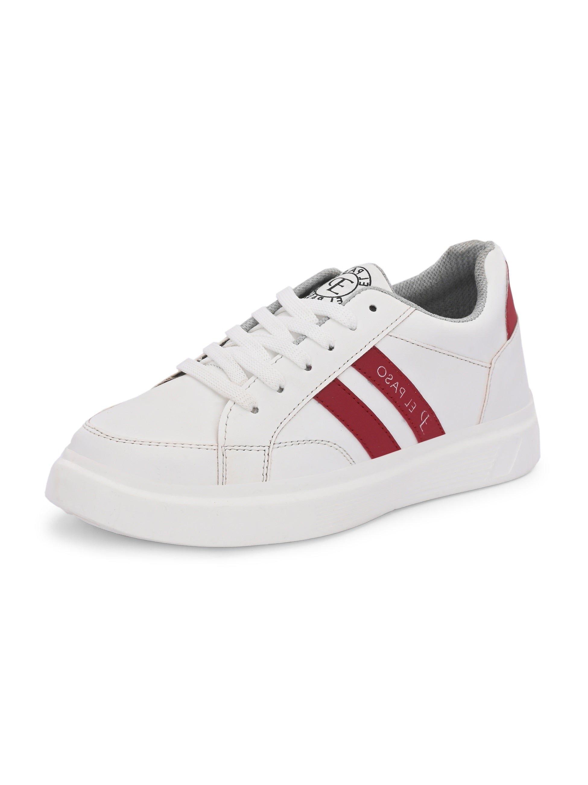 White & Red Casual Lace-Up Platform Heel Sneakers