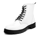Shiny White Lace-Up Block Heel Boots