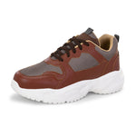 Men's brown and grey mesh sneakers with a chunky white sole.