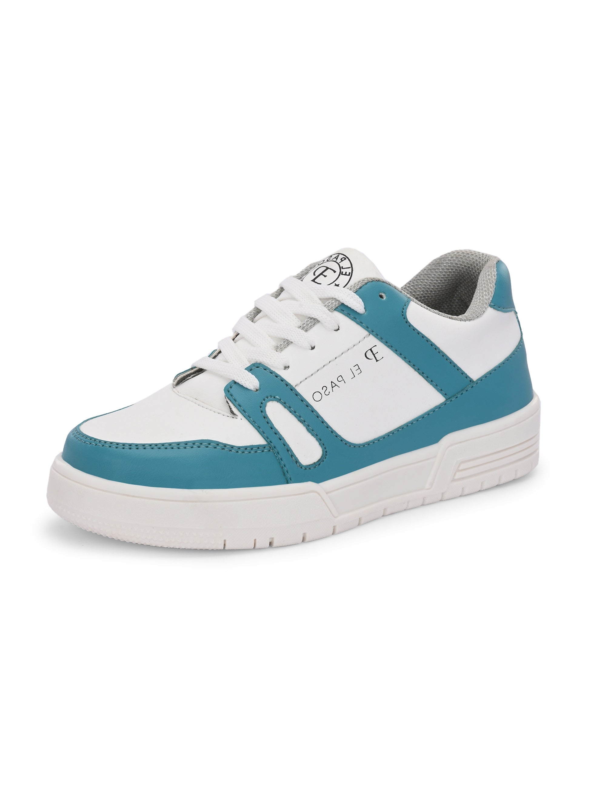White & Blue Lace-Up Platform Heel Sneakers