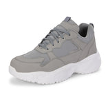 a grey and white sneaker with white heel and lace-up design