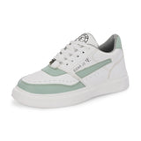 White & Green Lace-Up Platform Heel Sneakers