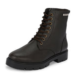 Brown Lace-Up Block Heel Boots