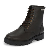 Brown Lace-Up Block Heel Boots