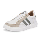 White & Beige Casual Lace-Up Platform Heel Sneakers