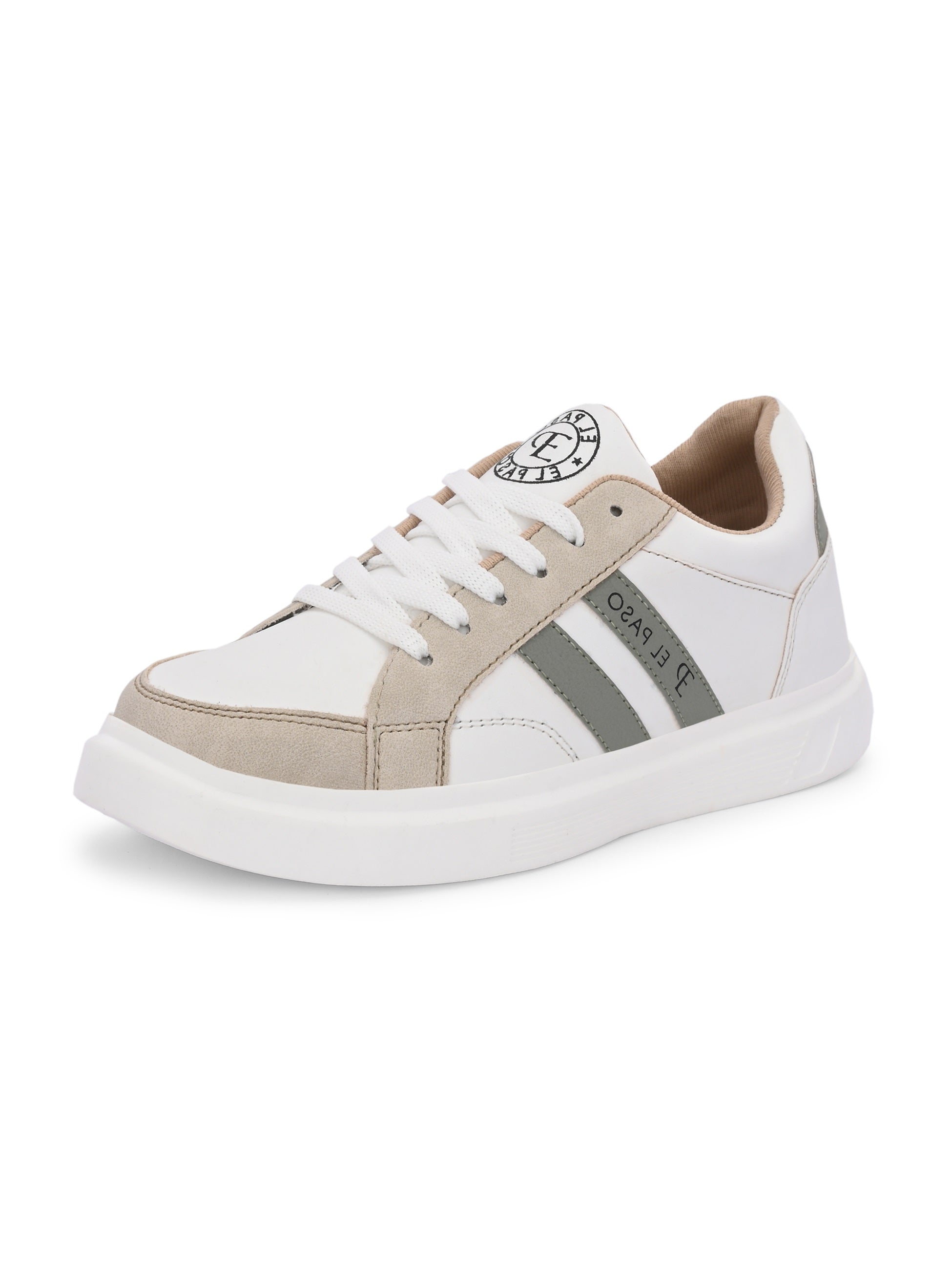 White & Beige Casual Lace-Up Platform Heel Sneakers