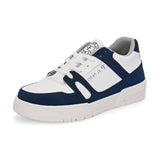 White & Blue Lace-Up Platform Heel Sneakers