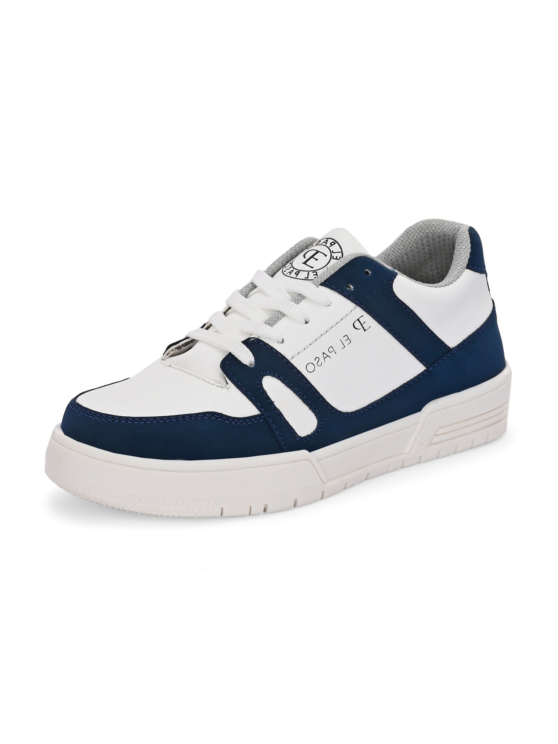 White & Blue Lace-Up Platform Heel Sneakers