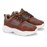 brown and grey mesh Men's casual sneakers with a chunky white sole, offering a stylish and comfortable look.