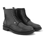 A Men's Ankle Length Block Heel boots with a side zipper, pull-tab at the back, and a low block heel.