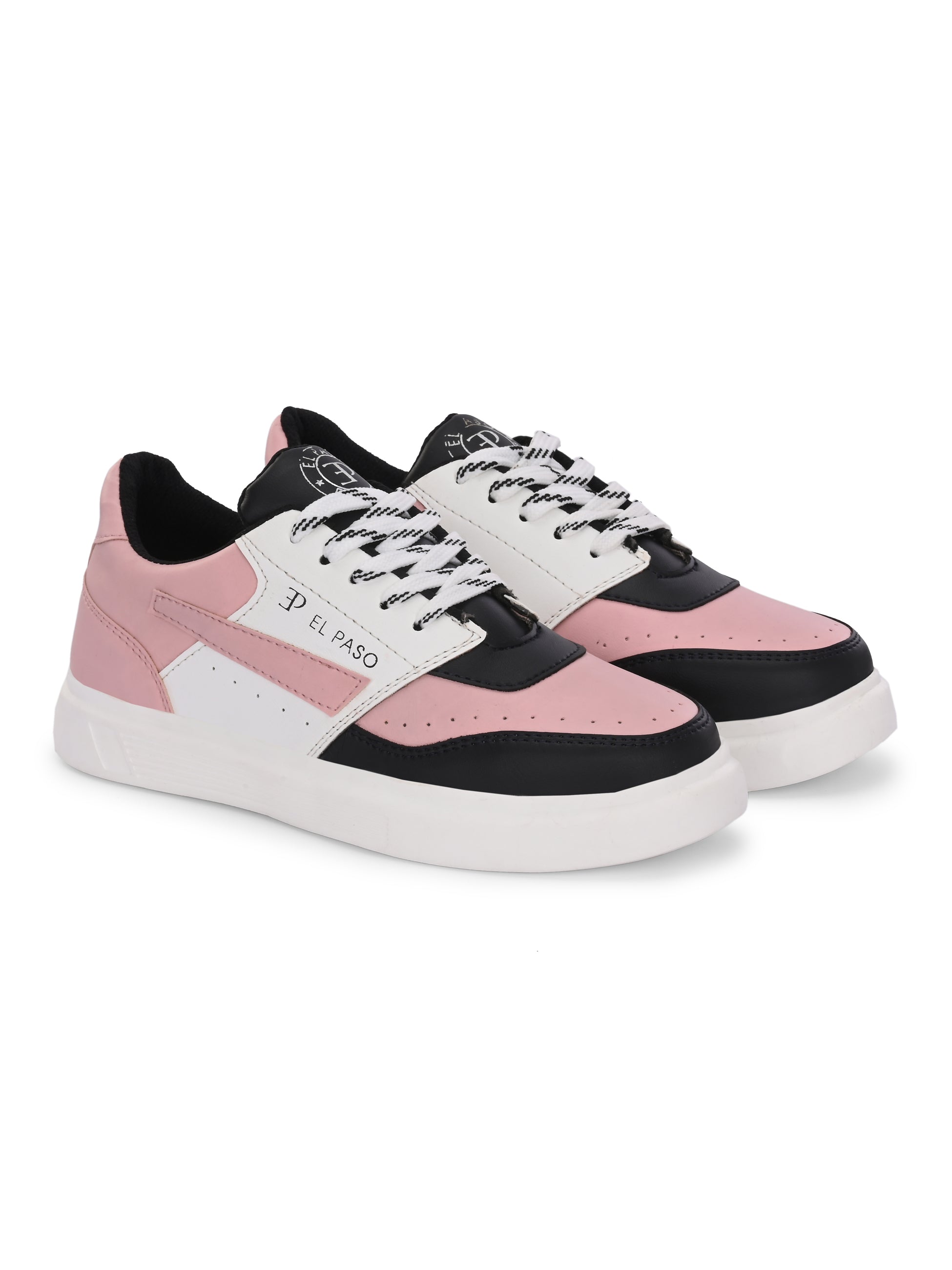 Black & Pink Lace-Up Platform Heel Sneakers