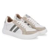 White & Beige Casual Lace-Up Platform Heel Sneakers