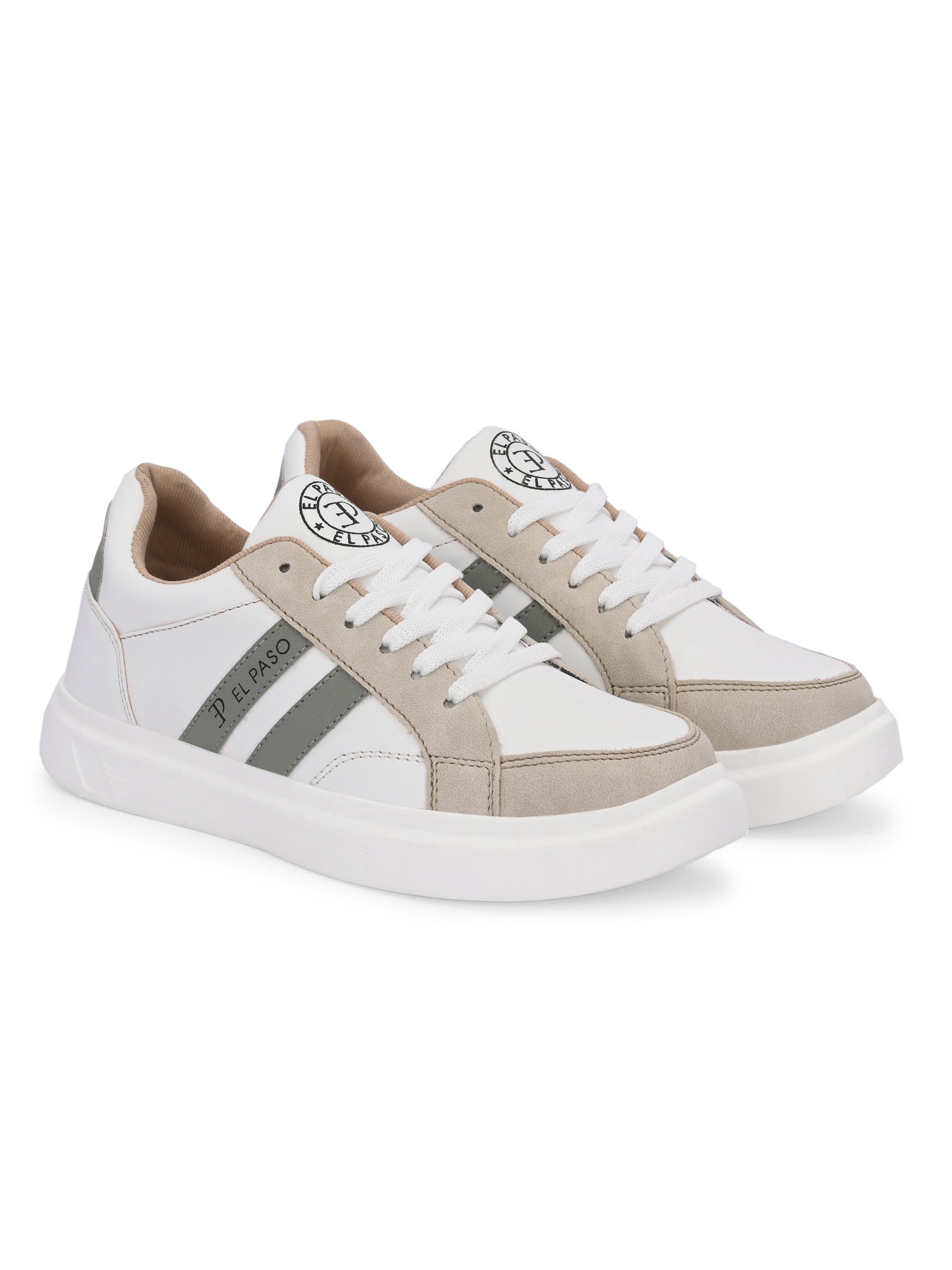 White & Beige Casual Lace-Up Platform Heel Sneakers