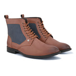 Men brown Faux Leather Casual Lace Up Boot