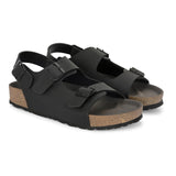Black Men's casual flat heel buckle strap sandal with back strap closure