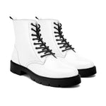 Shiny White Lace-Up Block Heel Boots