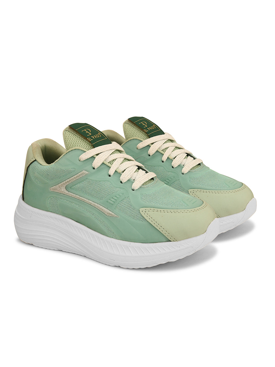 Solid Round Toe Sneakers for Women in green and white with a simple, sleek design for a versatile and stylish look.
