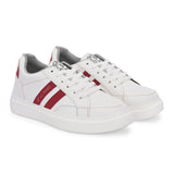 White & Red Casual Lace-Up Platform Heel Sneakers